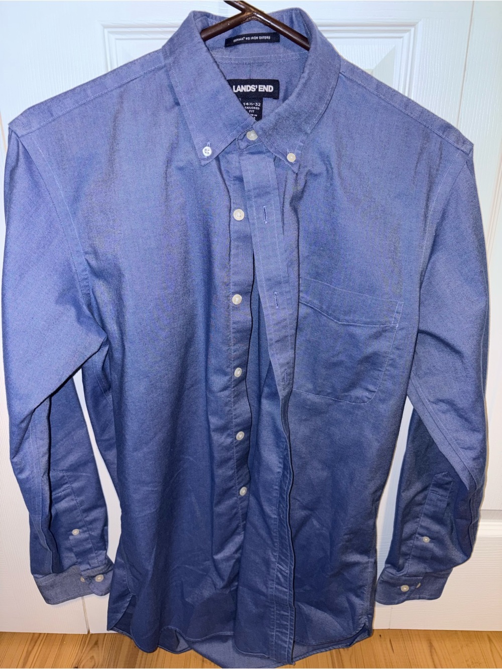 Lands' End Men’s Blue Button-Down Supima No Iron Oxford Shirt